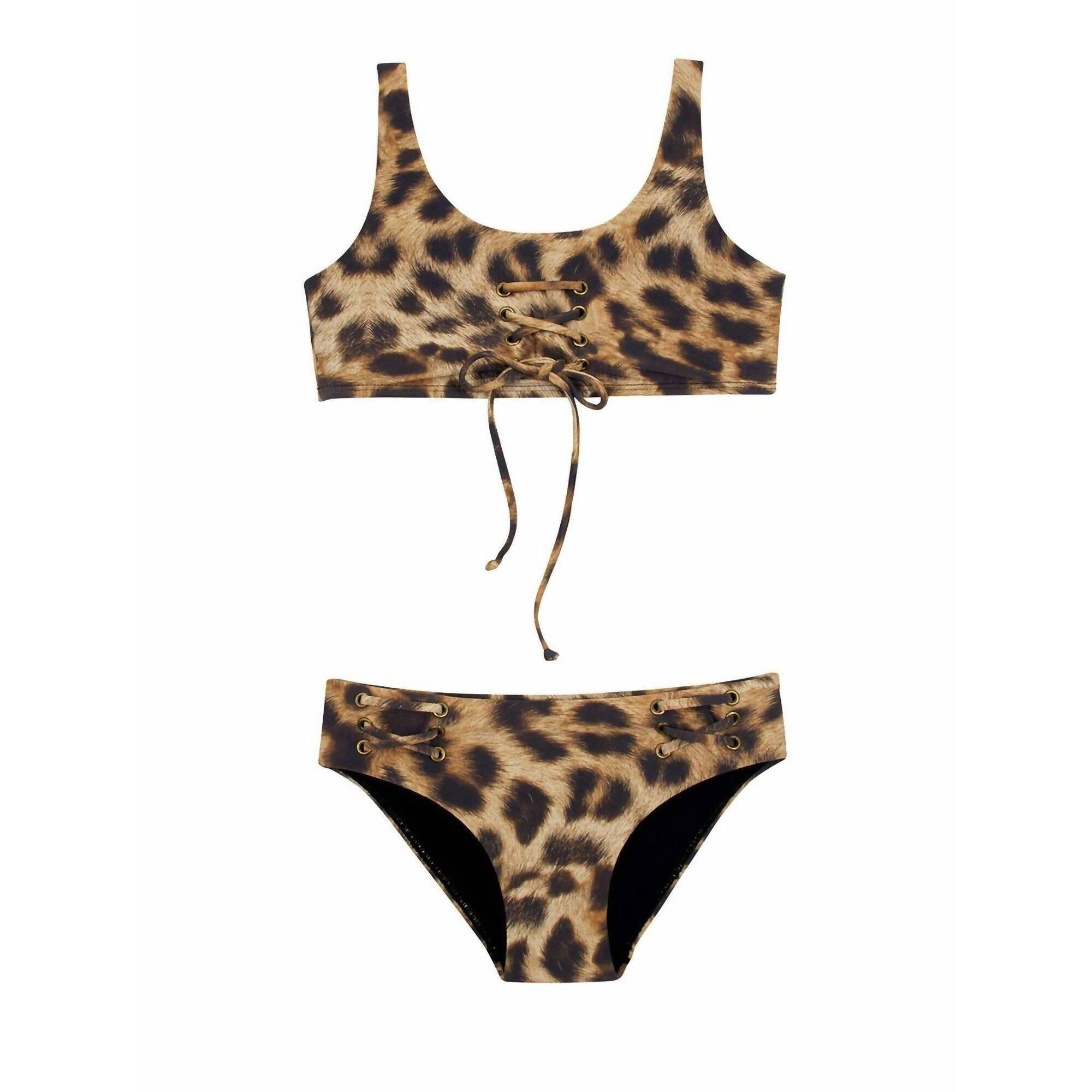 New Pily Q Girls Jungle Lace Up Bikini Set In Brown
